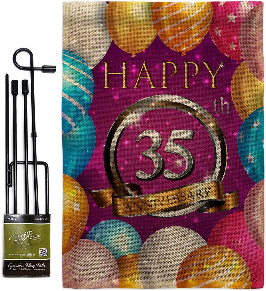 Breeze Decor Happy 35th Anniversary Garden Flag Set with Stand Celebration Couple Married Wedding Occasion Party Valentines House Decoration Banner Small Yard Gift Double-Sided, Made in USA