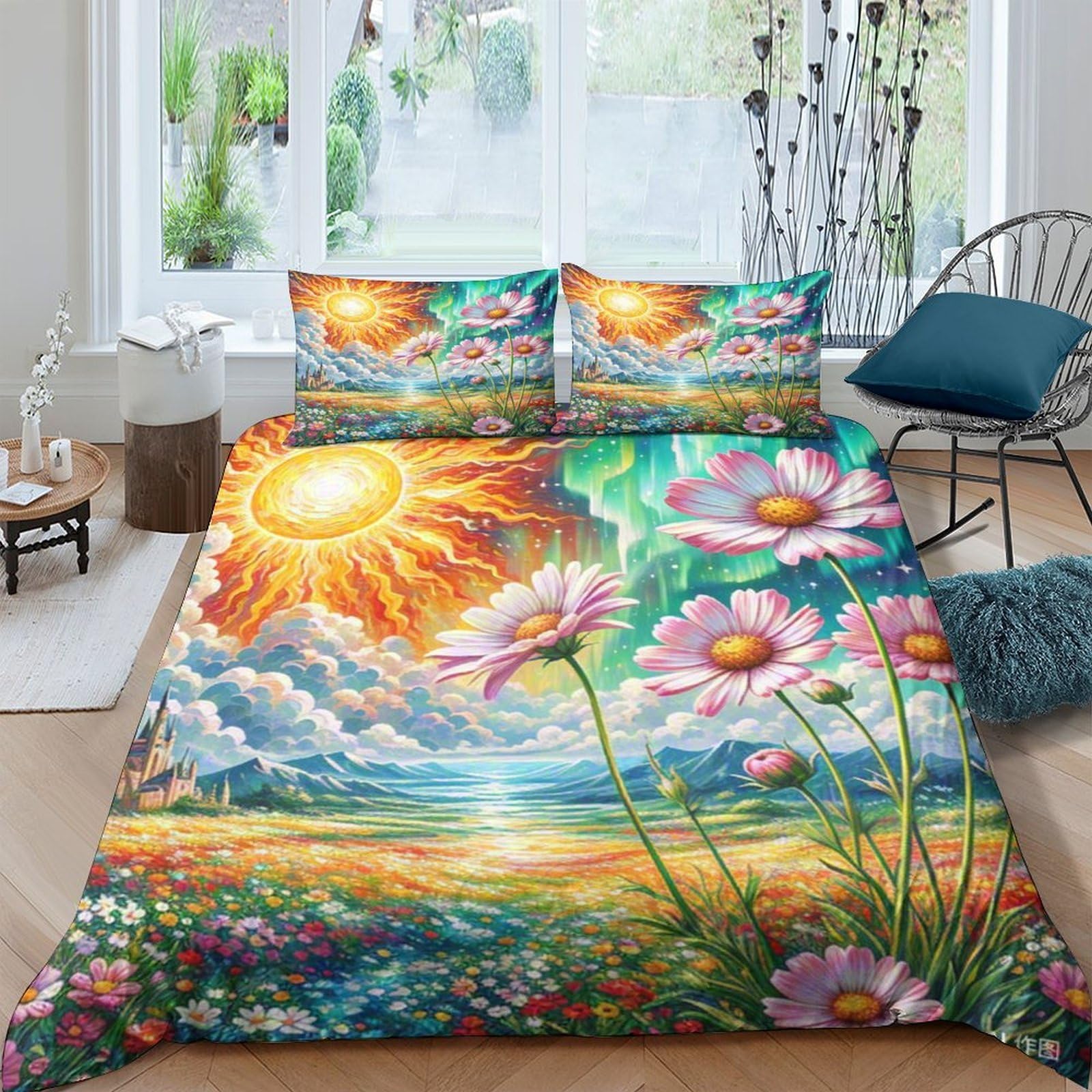 Housse de couette Cosmos 3D 200x200cm en microfibre douce avec taies
