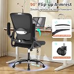 Chaise de bureau ergonomique, chaise de bureau de Mesh avec support Lombar, chaise d'arrière avec armoiries rabattables,400 lbs Comfy chaise d'ordinateur pour le bureau intérieur (noir)