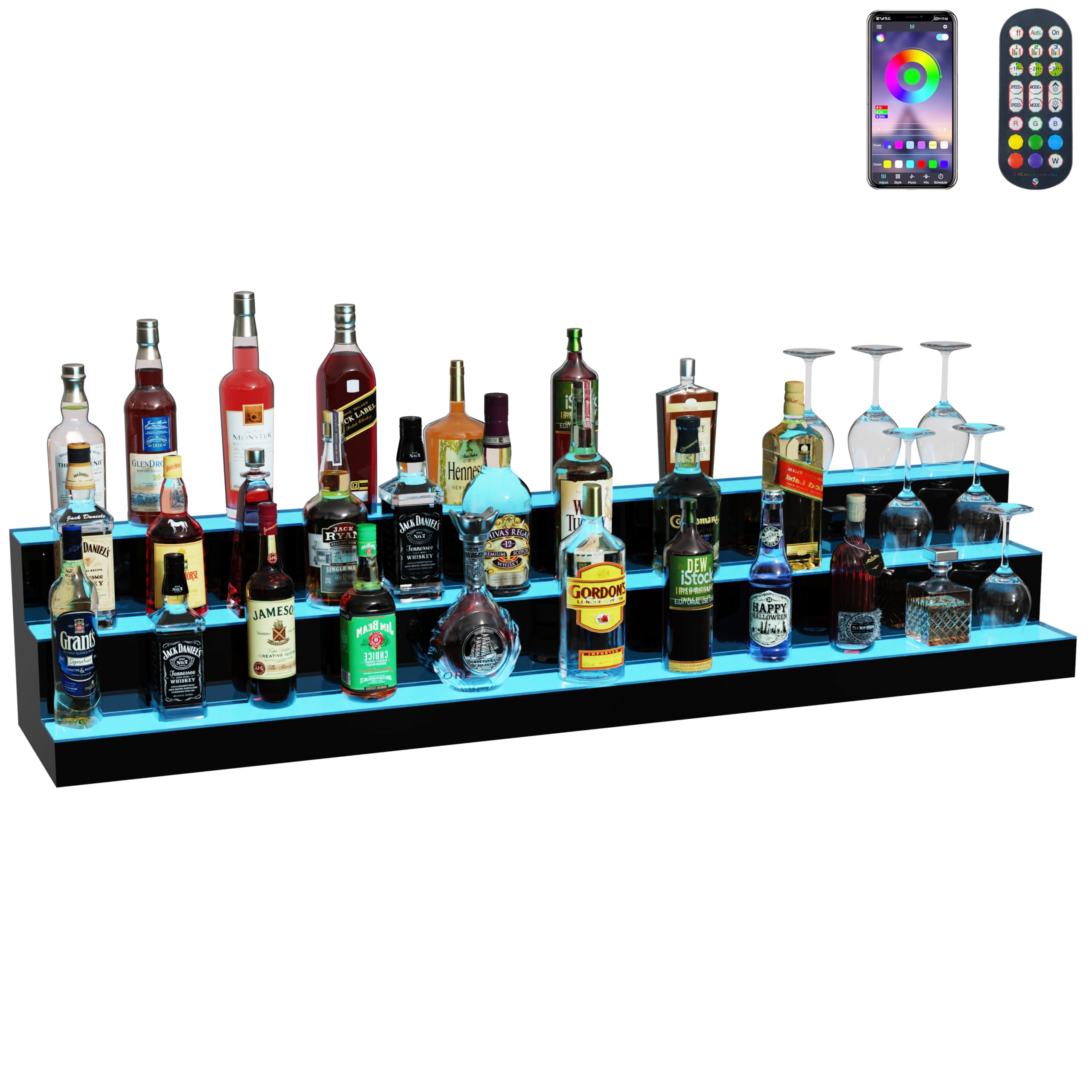 MESAlLUP Acrylic 60 Inch 3 Tier LED Liquor Bottle Display Shelf, Lighted Bar Shelves with Remote Control, Mulit Color Lighting for Home Mini Bars Decor, Restaurants &amp; Party Use
