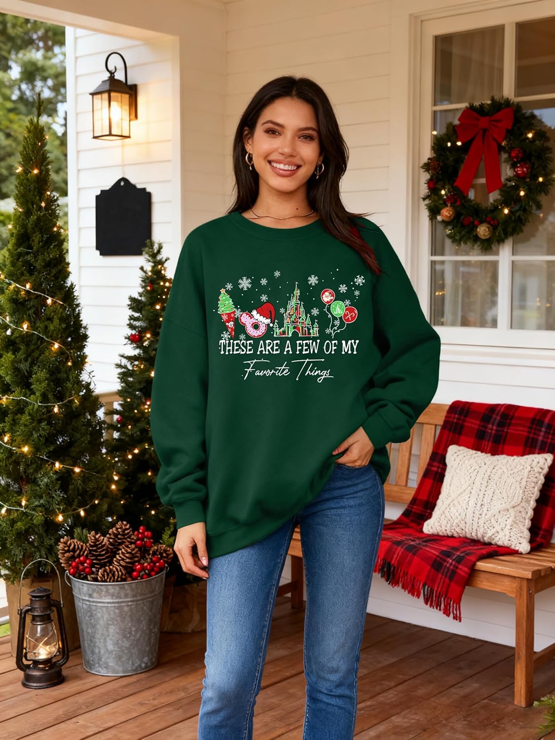 Christmas Sweatshirt Xmas Sweatshirt for Women Oversized Merry and Bright Sweatshirts Magical Graphic Sweater - Image 4
