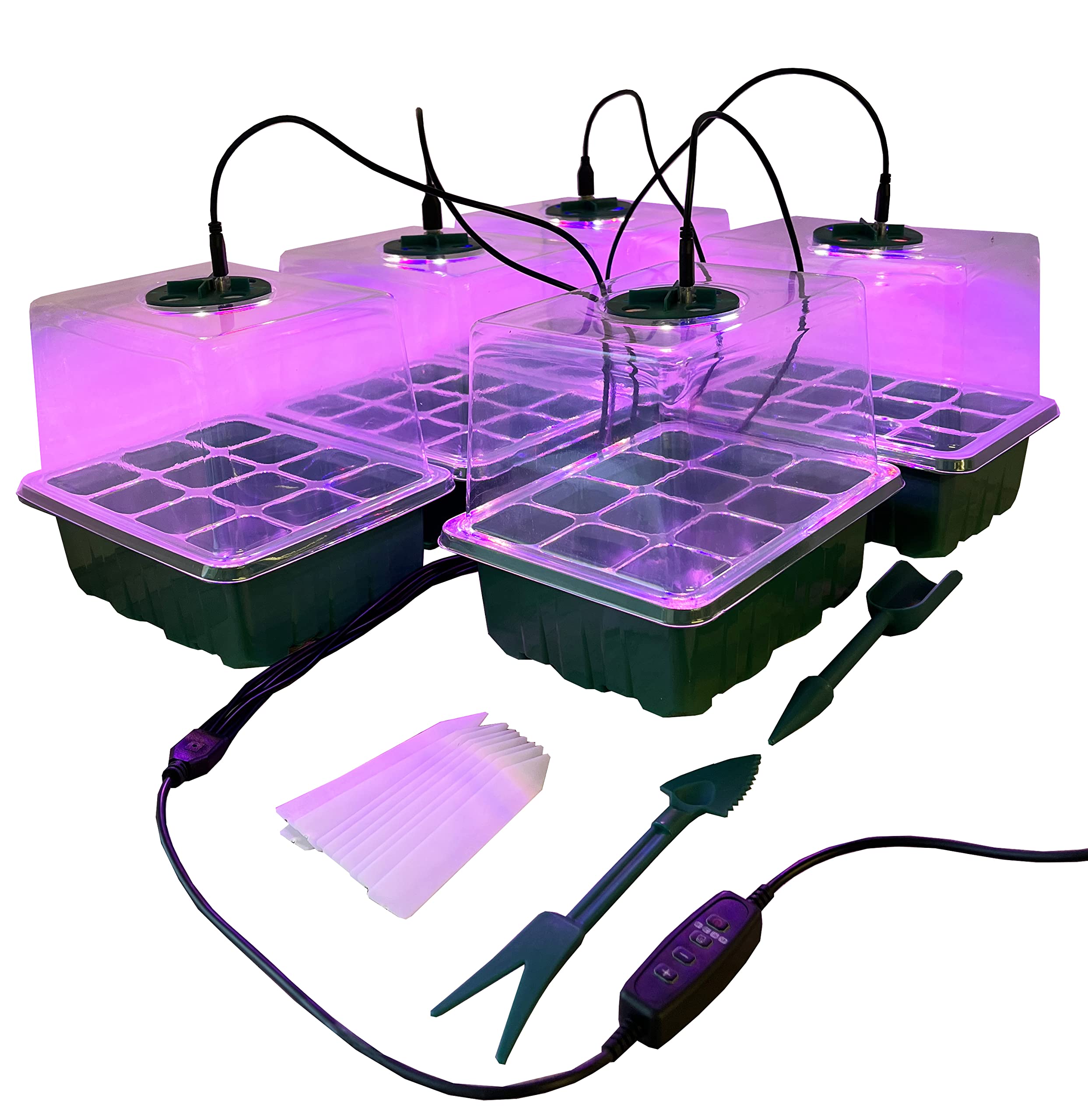 Plant Propagator Seed Tray Set with Full Spectrum USB Grow Lights (Pack of 5)