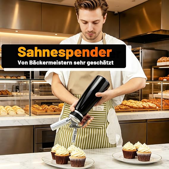 Whipped Cream Dispenser, Aluminum Cream Whipper 500mL, Whipped Cream Maker with 3 Decorating Nozzles Brush Storage Bag and Silicone Gasket, Whipped Cream Maker Set