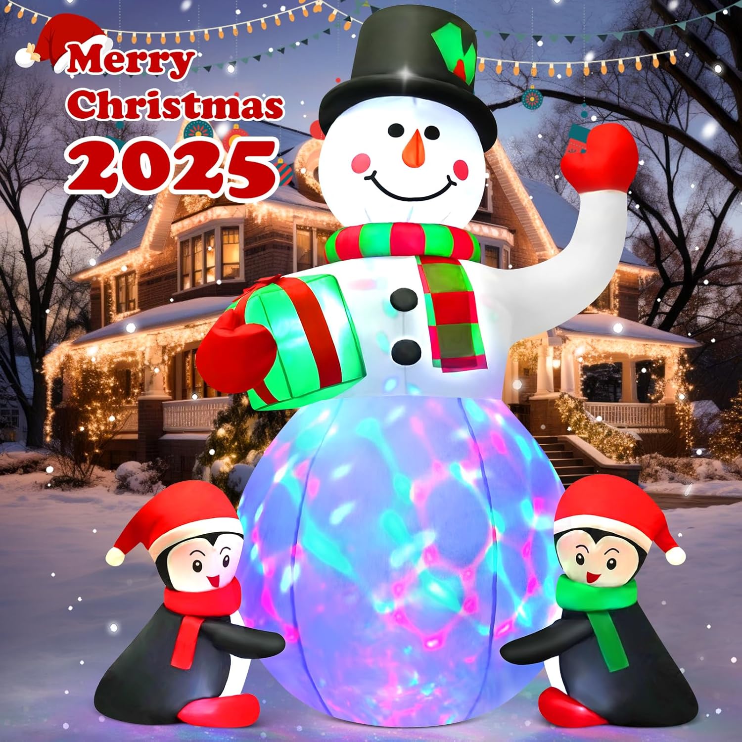 Christmas Inflatables Outdoor Decorations, 6.3 FT Inflatable Snowman with 2 Penguins and Gift, Blow Up Xmas Decorations with Built-in LED Light for Indoor Outdoor Yard Garden Patio Lawn Decor - Image 8