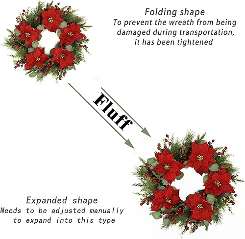 Vista 22 de Corona artificial de 20 pulgadas con hojas de eucalipto verde y hojas grandes de sauce para puerta principal, para decoración en interiores, Corona