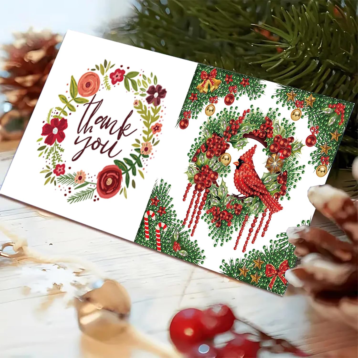 Christmas DIY Diamond Greeting Cards Set, 5D DIY Diamond Art Painting Christmas Style Greeting Card, DIY Christmas Card Making Kits for Family Friends Handmade Gift-#16-Poinsettia