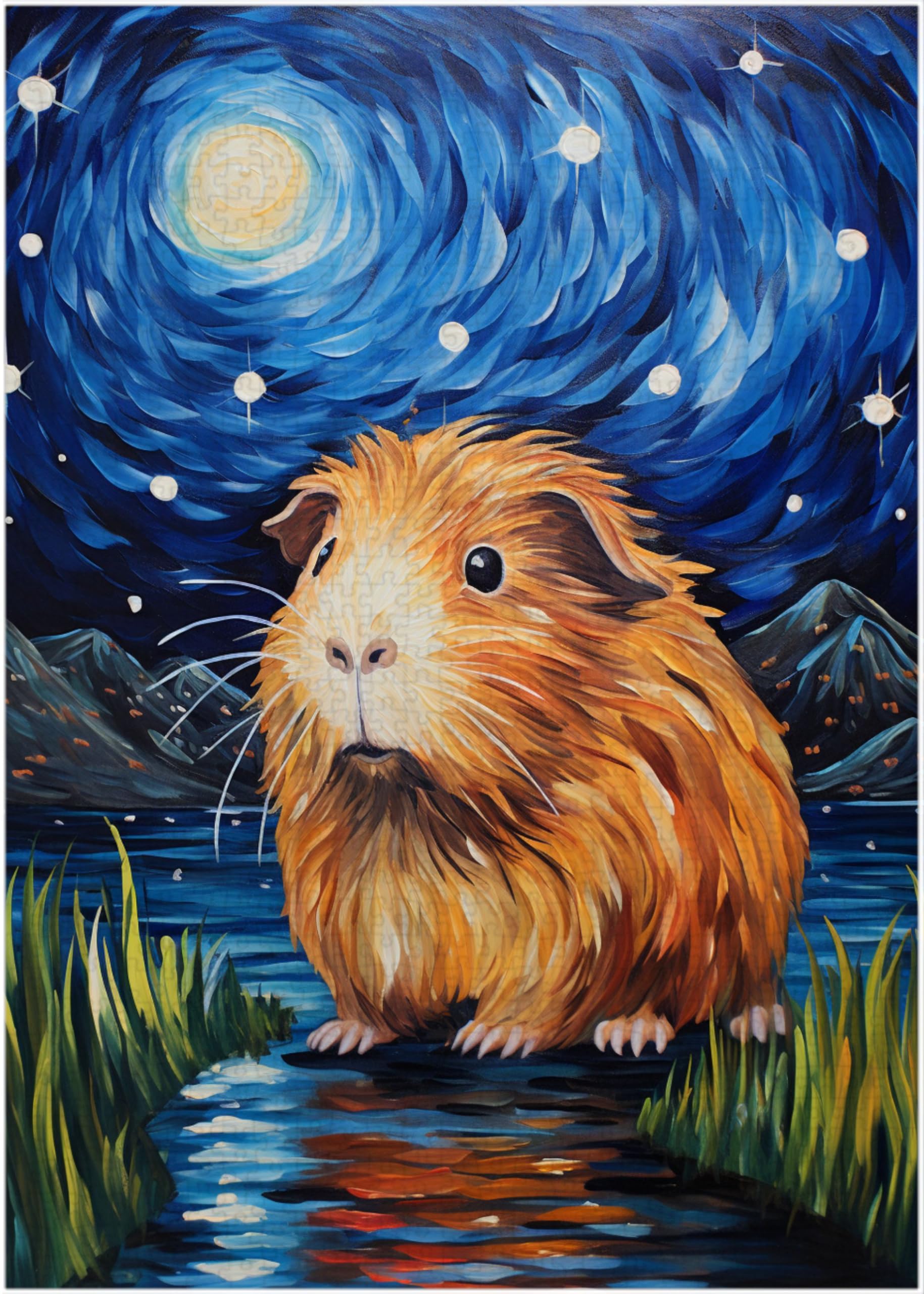 Starry Night Guinea Pig Jigsaw Puzzle 300/500/1000 Piece (500pc (38×52cm))