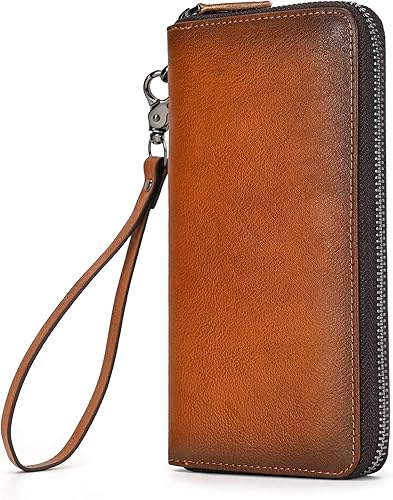 Cartera larga de cuero genuino para hombres, bolso de gran capacidad, bolso de mano, chequera, tarjetas de crédito en efectivo, soporte para teléfono