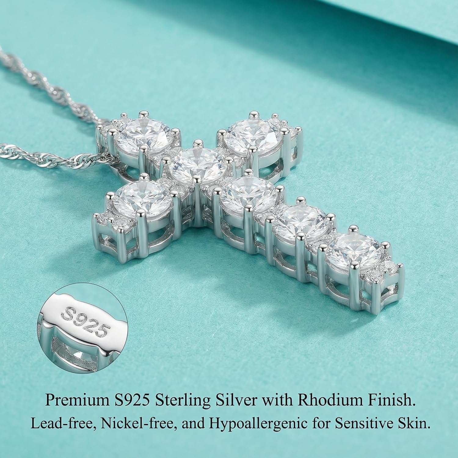 2.1ct Women's Moissanite Cross Necklace - S925 Sterling Silver White Pendant, D Color VVS1 Clarity Moissanite with GRA Certificate, Anniversary Birthday Mother's Valentine's Day Gift - Image 4