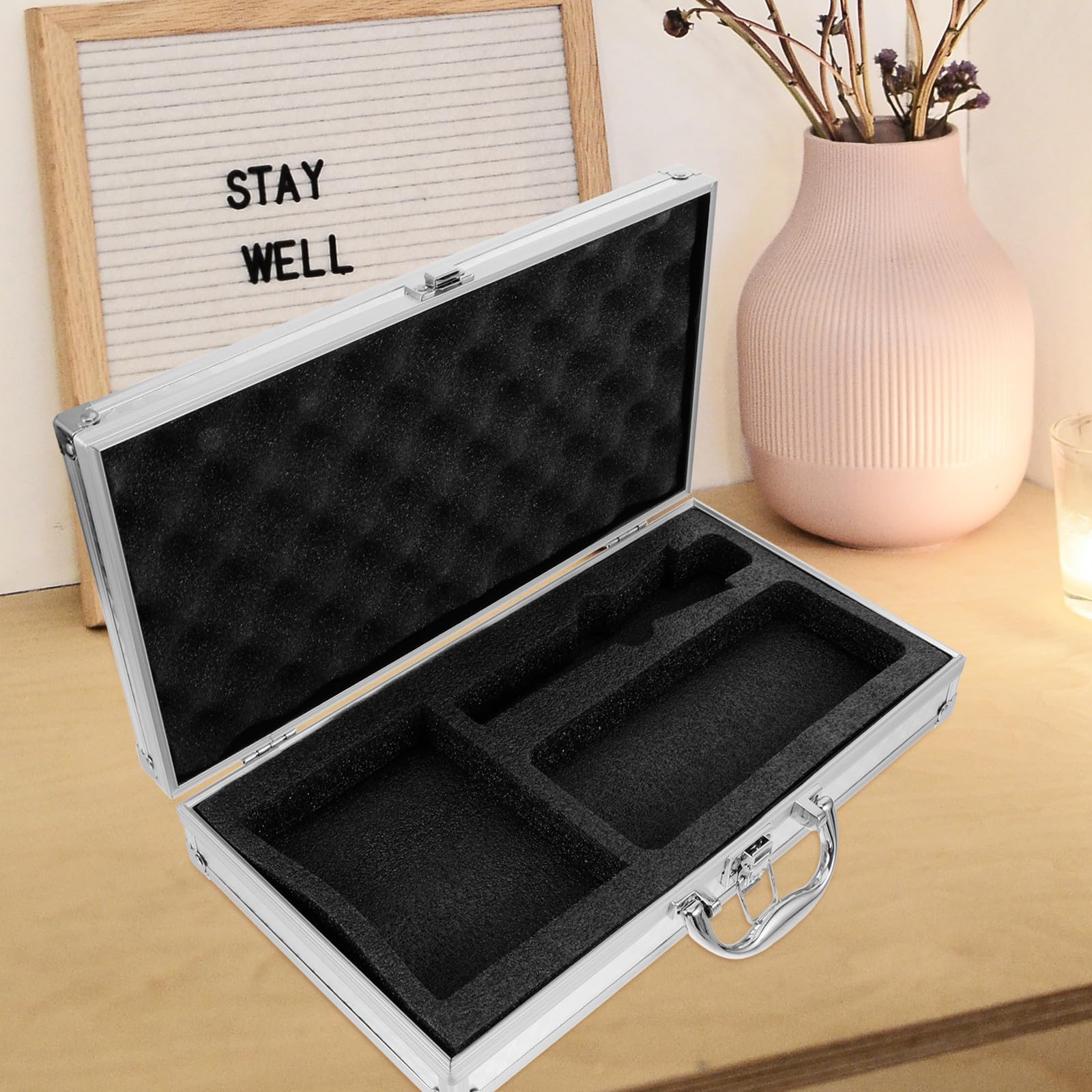Custodia Protettiva Slot in Spugna Microfono Wireless per Multiuso in Lega di Alluminio Valigia Portatile Resistente e Leggera per Utilizzo Esterno