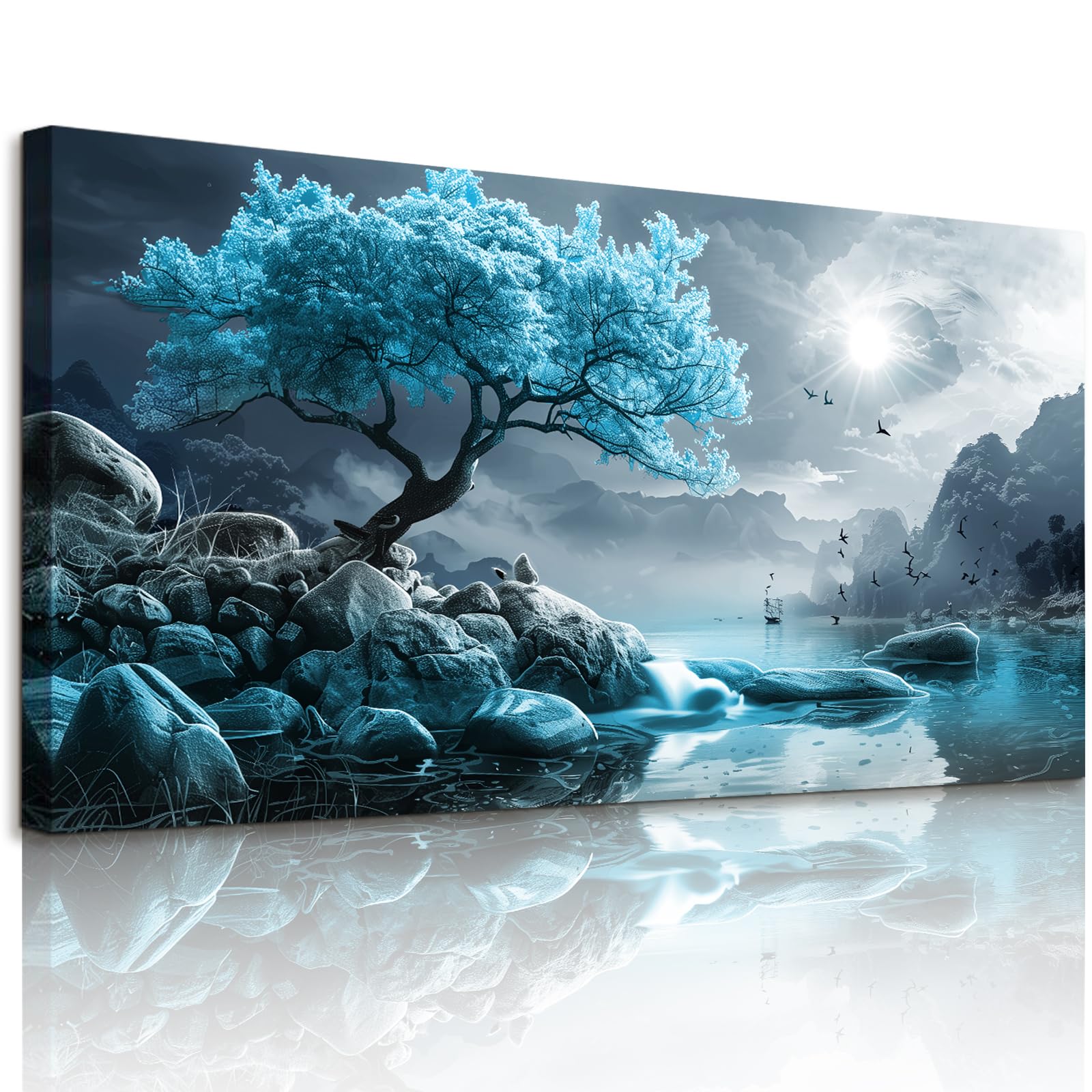 JHHUAMO Canvas Wall Art Tree of Life Landscape Bedroom Living Room 24x48 in