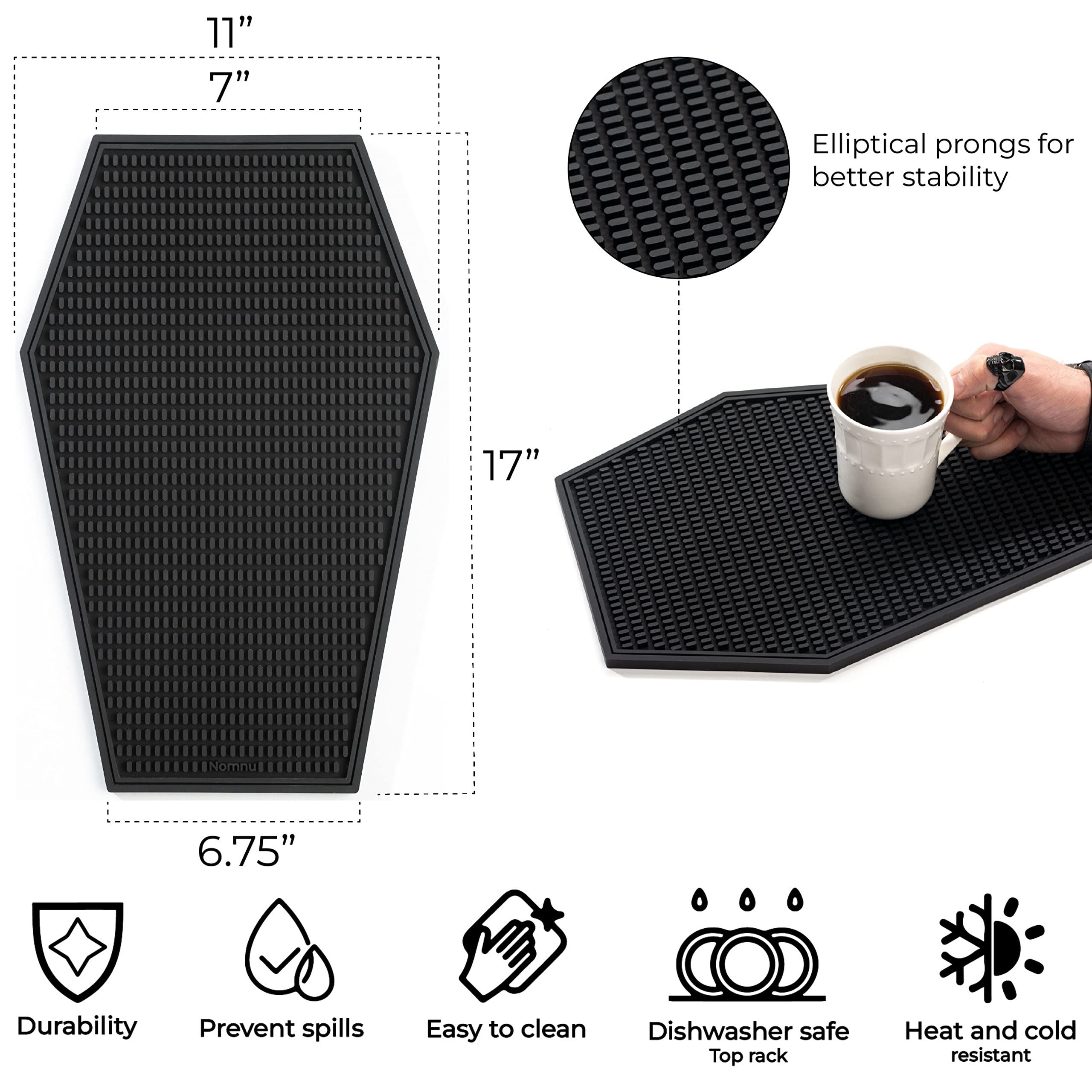 Tappetino Da Bar Gotico A Forma Di Pipistrello E Bara – Antiscivolo E Assorbente – 43x28 Cm – Regalo Halloween