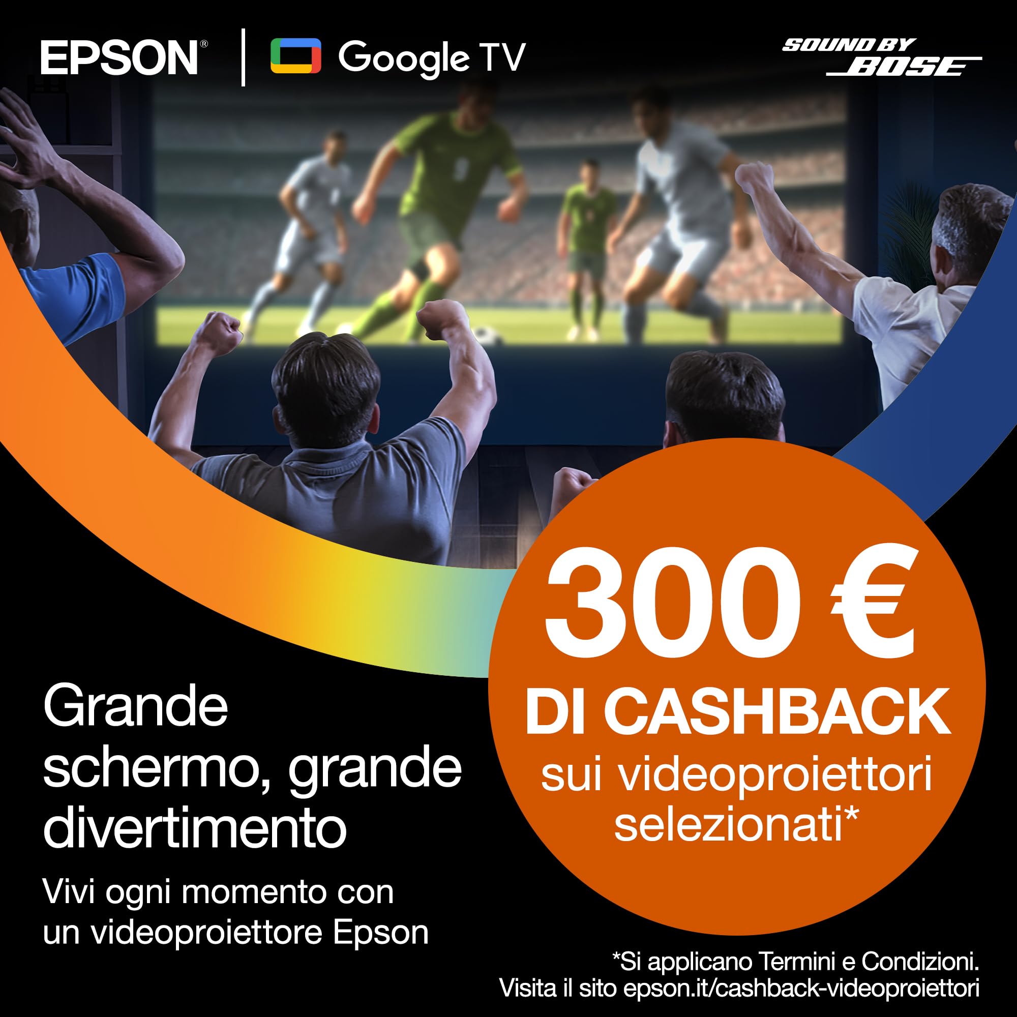Epson Lifestudio Grand EH-LS670B | Videoproiettore TV laser ottica ultra-corta | Home Cinema 4K PRO‐UHD | 3.600 lumen | Imaging IA | Sound by BOSE | Google TV | Display 120” | Garanzia 5 anni | Nero