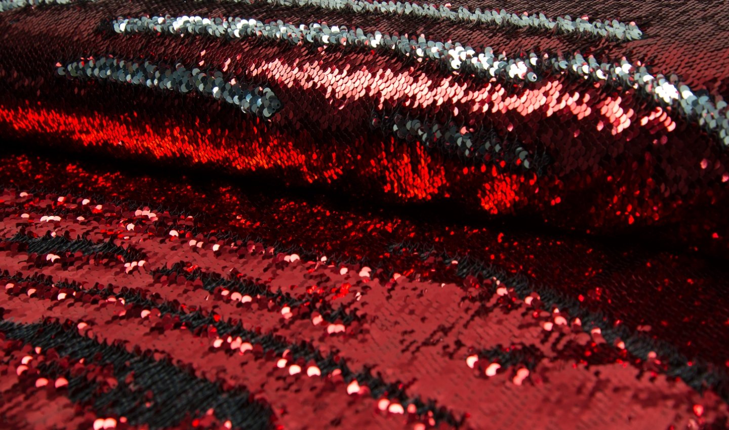Tissu paillettes rouge argent pour robe de soirée sirène