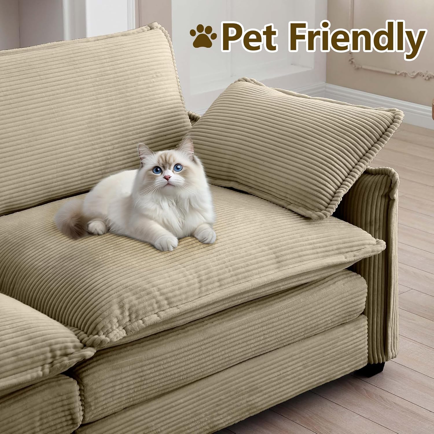 115" Sectional Couches for Living Room,Modular L Shaped Sofa with Chaise,Modern Sofa with Ottoman for Apartment,Small Space(Camel,3 Seats with Ottoman)