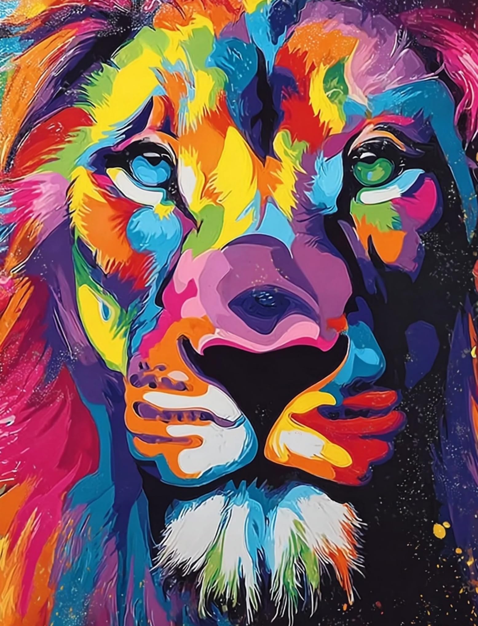 WANGWANGMIAO Paint by Numbers Kit for Adults,Colorful Lion, DIY Painting with Brushes & Acrylic Pigment, 16x20 Inch, Home Decorations Gift，with Frame