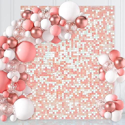 Telón de fondo de pared rosa brillante con lentejuelas, 24 paneles de fondo de fotos para bodas, despedidas de soltera, decoraciones de cumpleaños