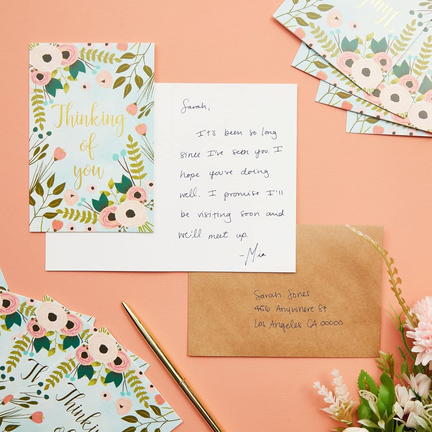 BEST PAPER GREETINGS 48 Pack Thinking of You Cards Bulk with Brown Envelopes, Gold Foil and Floral Design (4x6 In) - Thinking of You Cards with Envelopes - Image 3