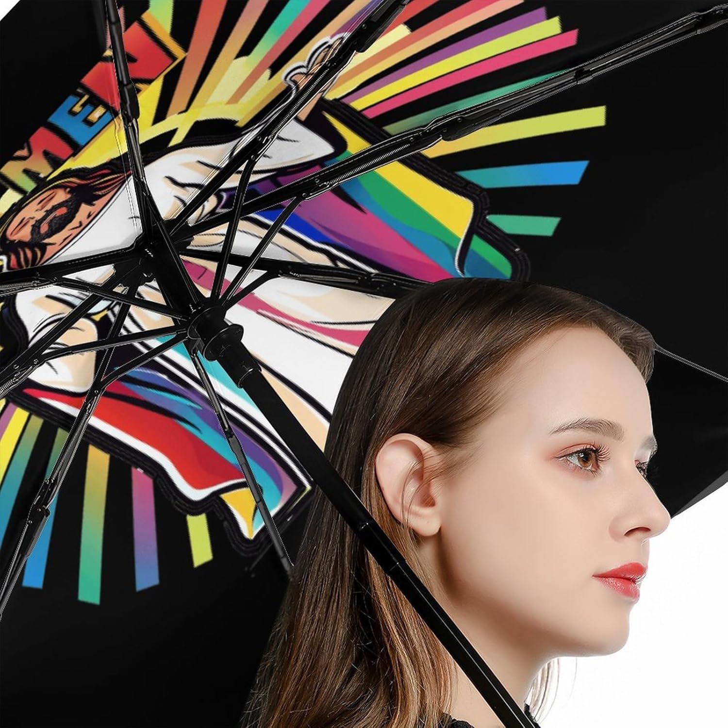 Ah Men Funny LGBT Gay Christ Rainbow Christian Windproof Travel Umbrella Compact Portable Automatic Umbrella for Sun Rain