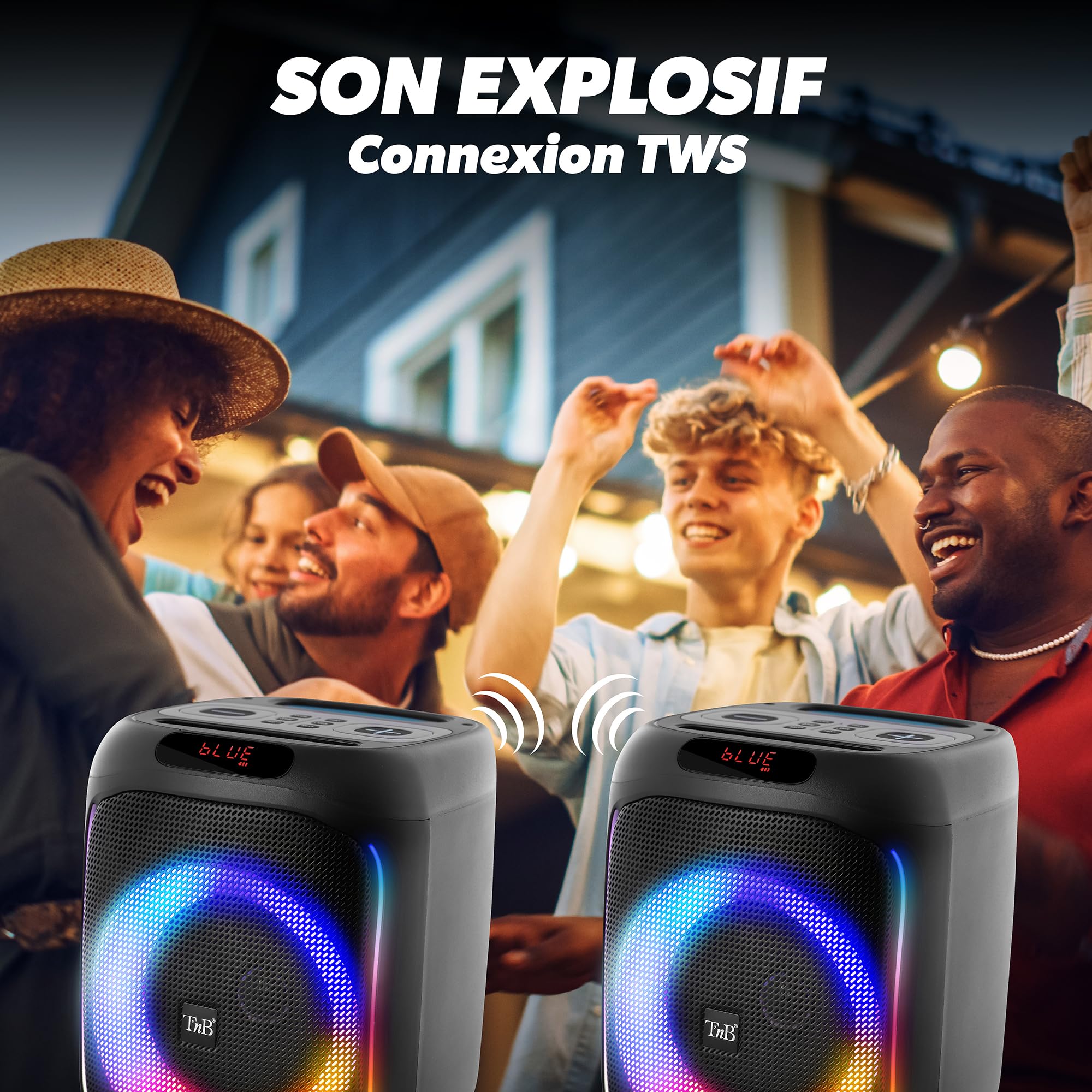 T'nB Cube Blaster, bezprzewodowe połączenie Bluetooth, wydajny przenośny głośnik 40 W, podświetlany z 4 trybami RGB, idealny na imprezy i wieczory, lekki kwadratowy format do zabrania wszędzie -