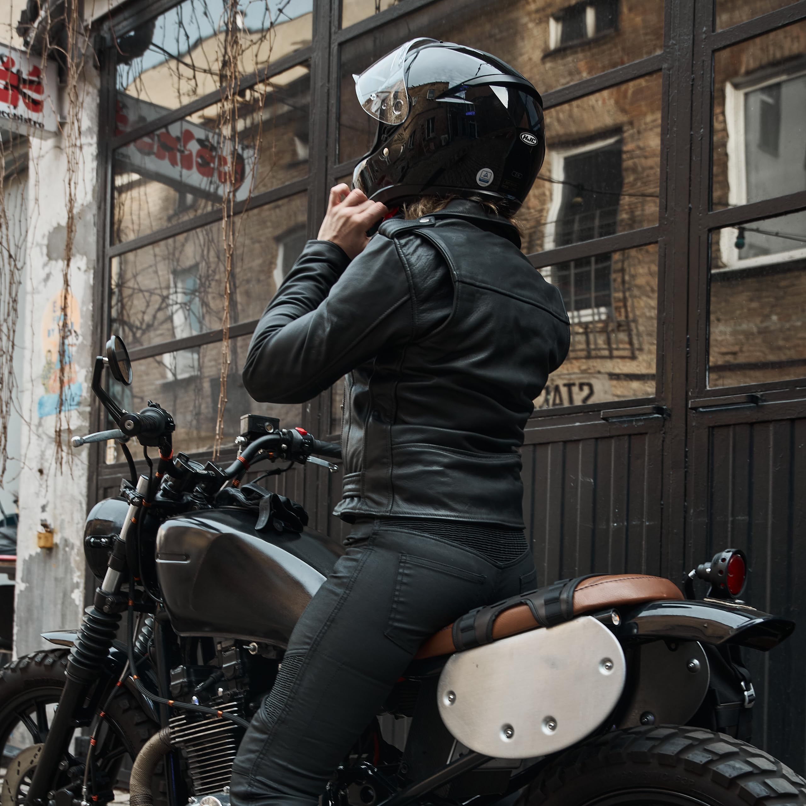 OZONE MOTO Classic Lady Chaqueta de Moto Mujer | Cuero | Protectores de Codos y Hombros | 5 Bolsillos | Ajuste de Cintura | Tallas hasta 8XL