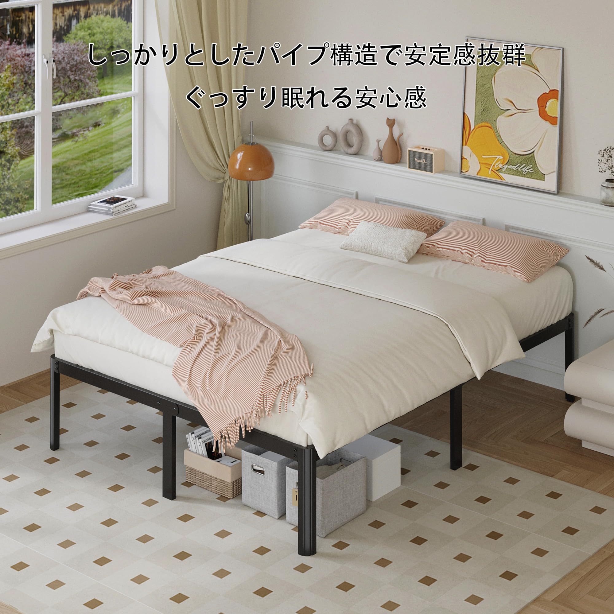 YICENSEN ベッドフレーム ダブル 角丸デザインのベッド脚 メタルベッド Amazon｜YICENSEN ベッドフレーム ダブル 角丸デザインのベッド脚