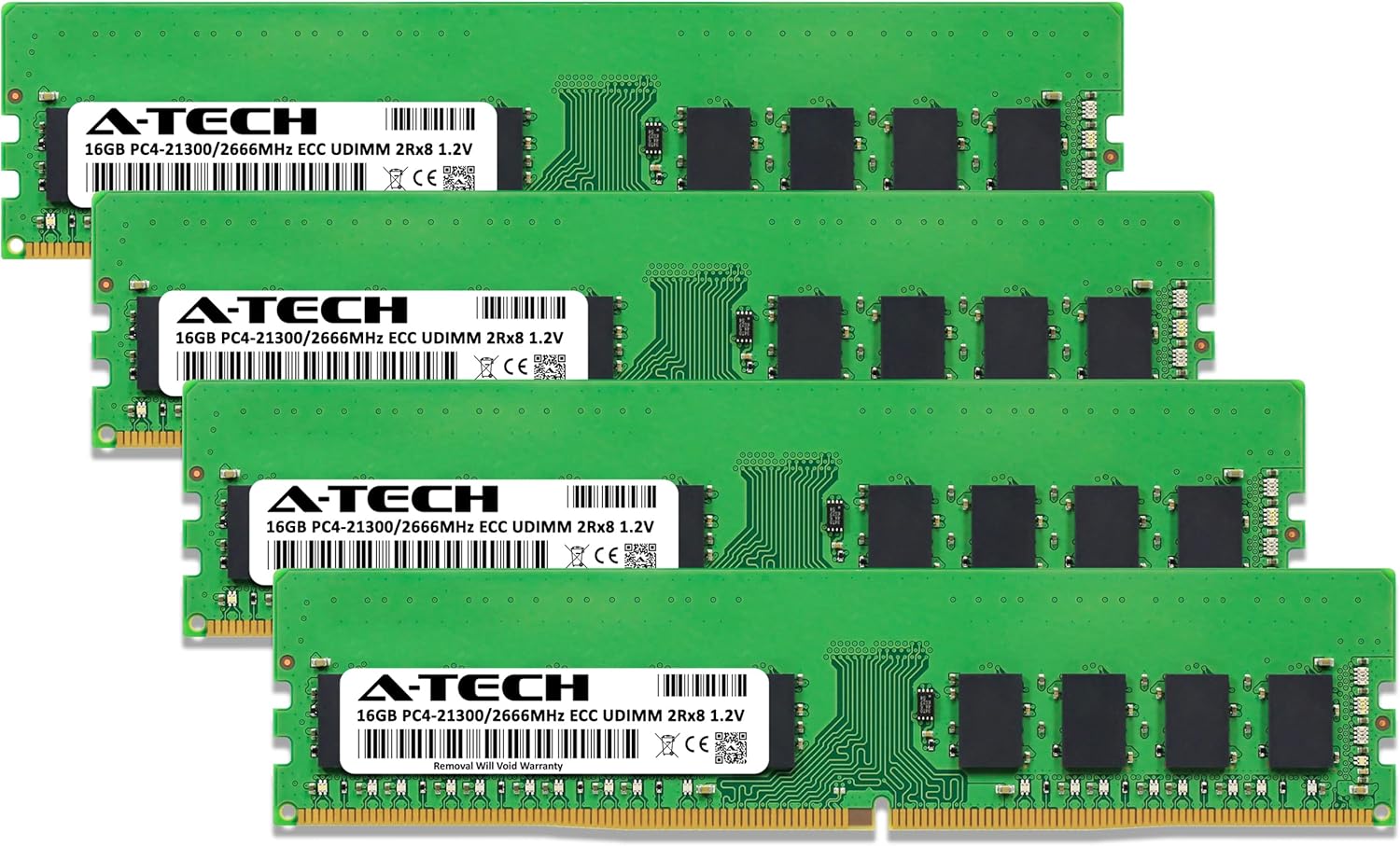 A-Tech 64GB Kit (4x16GB) Memory RAM for Dell PowerEdge R330 XL - DDR4 2666MHz PC4-21300 ECC Unbuffered UDIMM 2Rx8 1.2V - Server