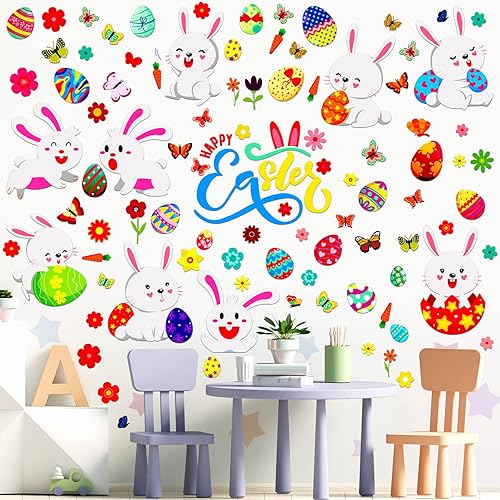 Miniatura 4 de Capoda 103 piezas 6 hojas de huevos de Pascua conejitos calcomanías de pared juegos de caza de huevos de Pascua, calcomanías adorables calcomanías