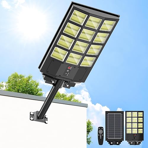 Luz de calle solar de 5000 W, luces solares para exteriores de amplio ángulo IP66 impermeables, 6500 K del atardecer al amanecer, luz LED de