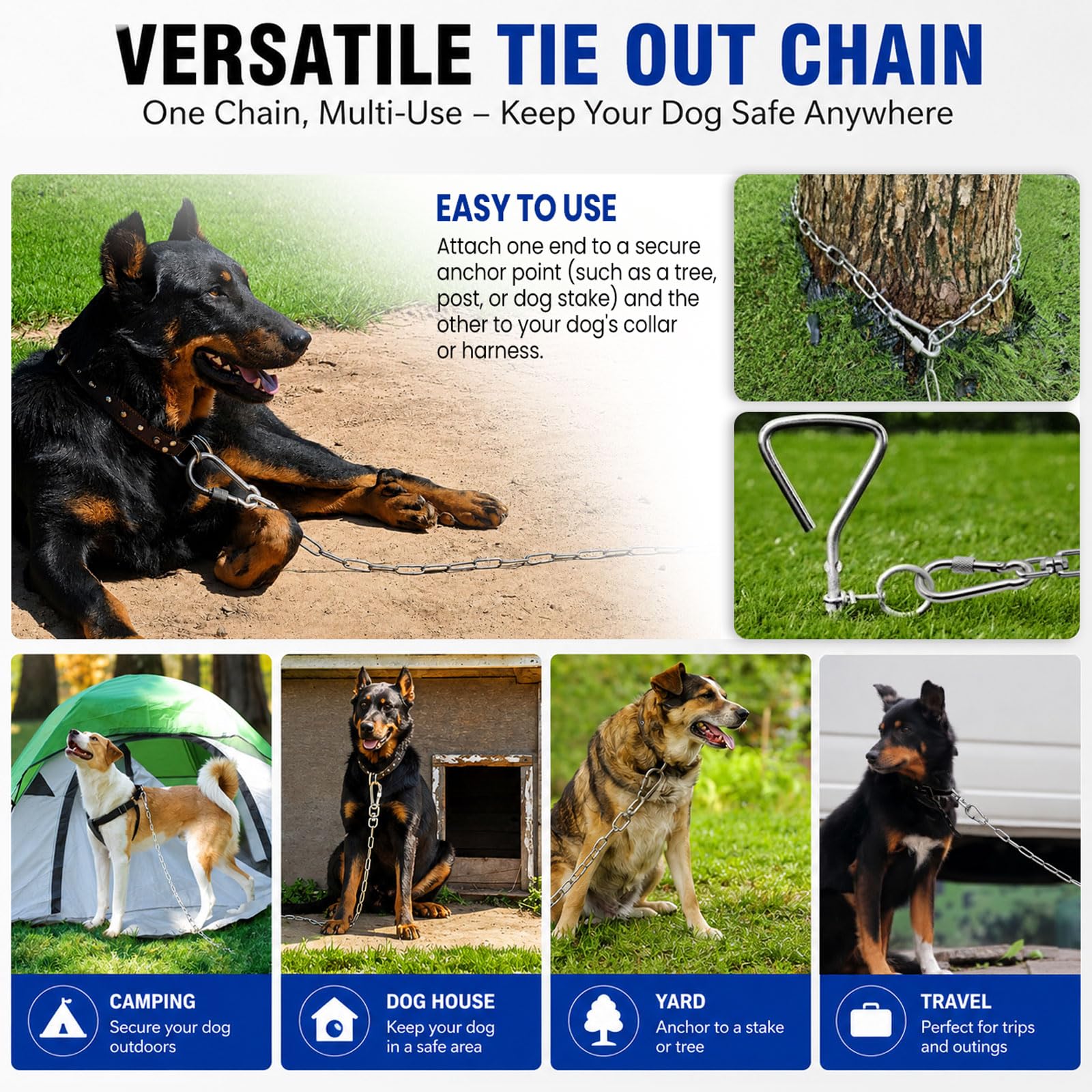 Cadenas de Perro de 25 pies para Exteriores, Correa de Cadena Pesada Ideal para Perros pequeños a Grandes de hasta 125 Libras, Cadena Larga a Prueba de masticación para Patio, Camping o Viajes