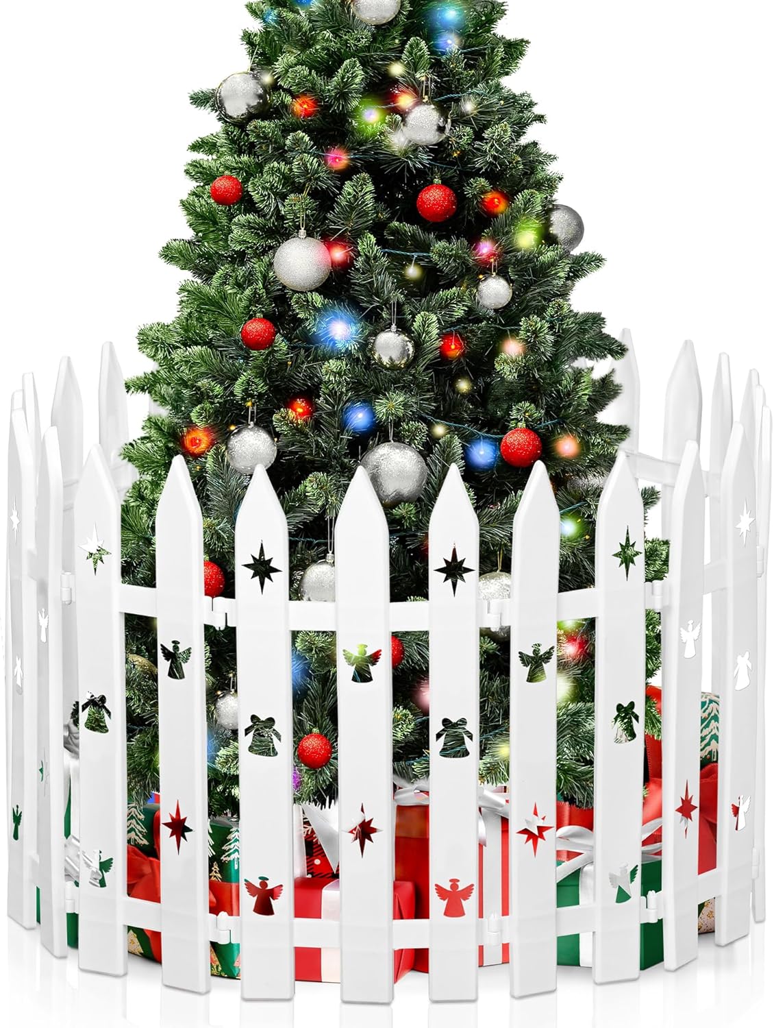 Aodaer 16 Inch Christmas Tree Fences 24 Pieces Thick Tall Plastic Tree Gate White Christmas Tree Border Religious Jesus Barrier Decorations for Xmas Party Wedding Garden Home Fence Decoration