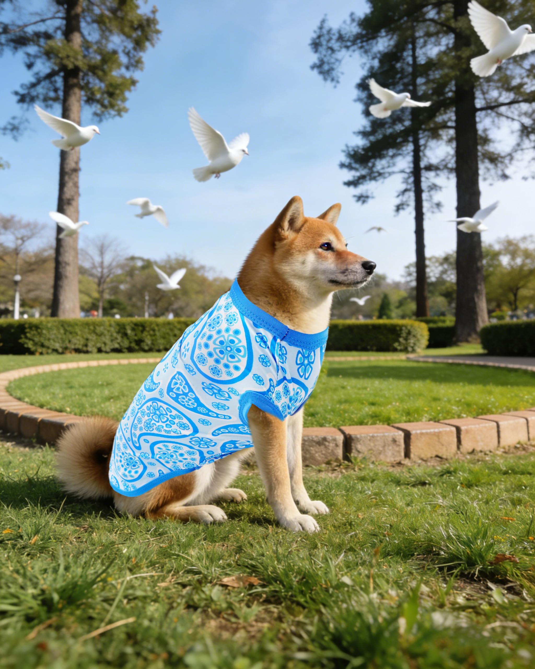 PET SHOW Confezione da 4 magliette estive per cani di taglia media, con protezione solare UPF 50+, con protezione solare UV, canottiere rinfrescanti, canottiere per cuccioli di squalo, magliette per