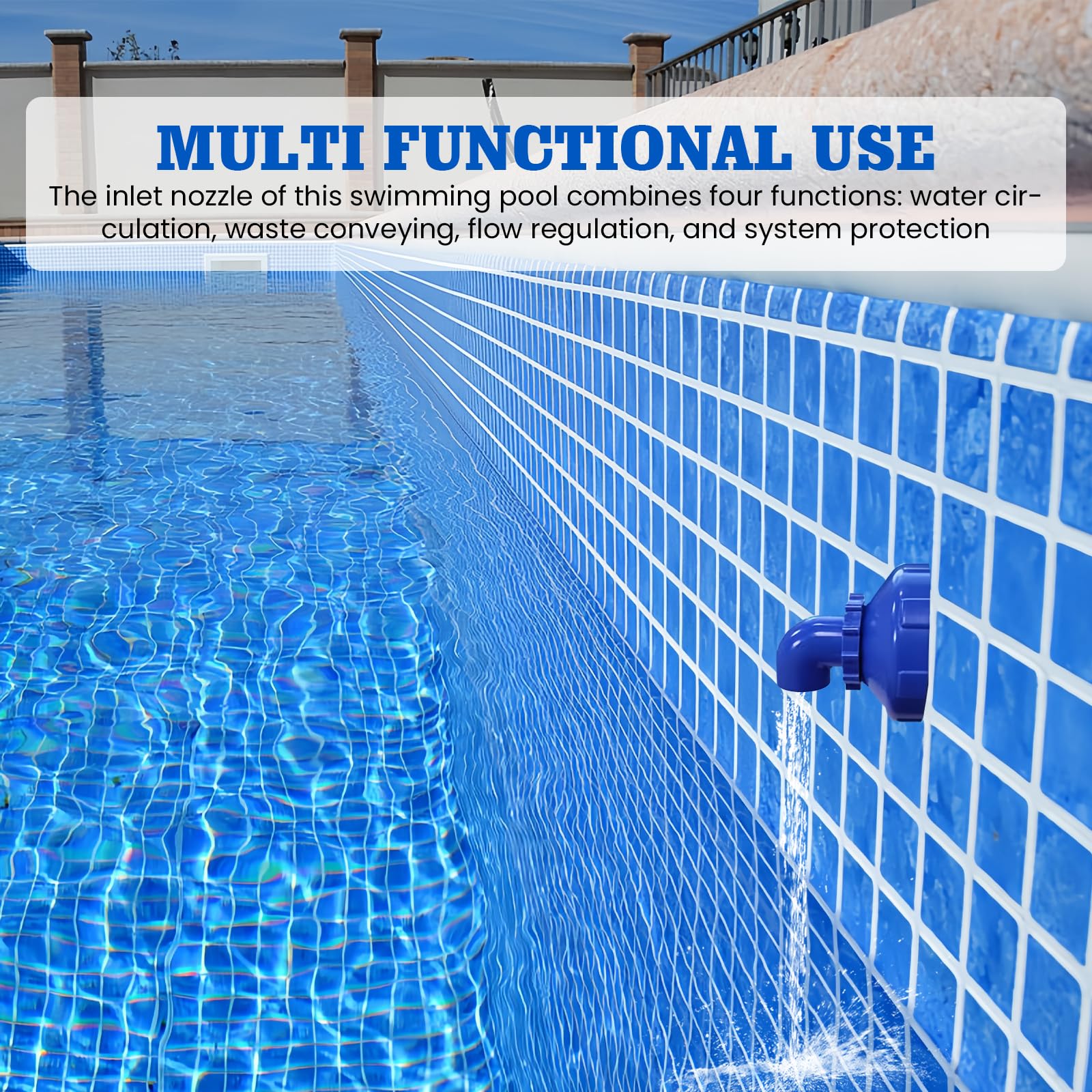 BORDEAG Boquilla de entrada para piscina giratoria 360°, boquilla de entrada para piscina de 32 mm, con abrazaderas de manguera y cinta de sellado impermeable, kit de montaje para piscina, boquilla