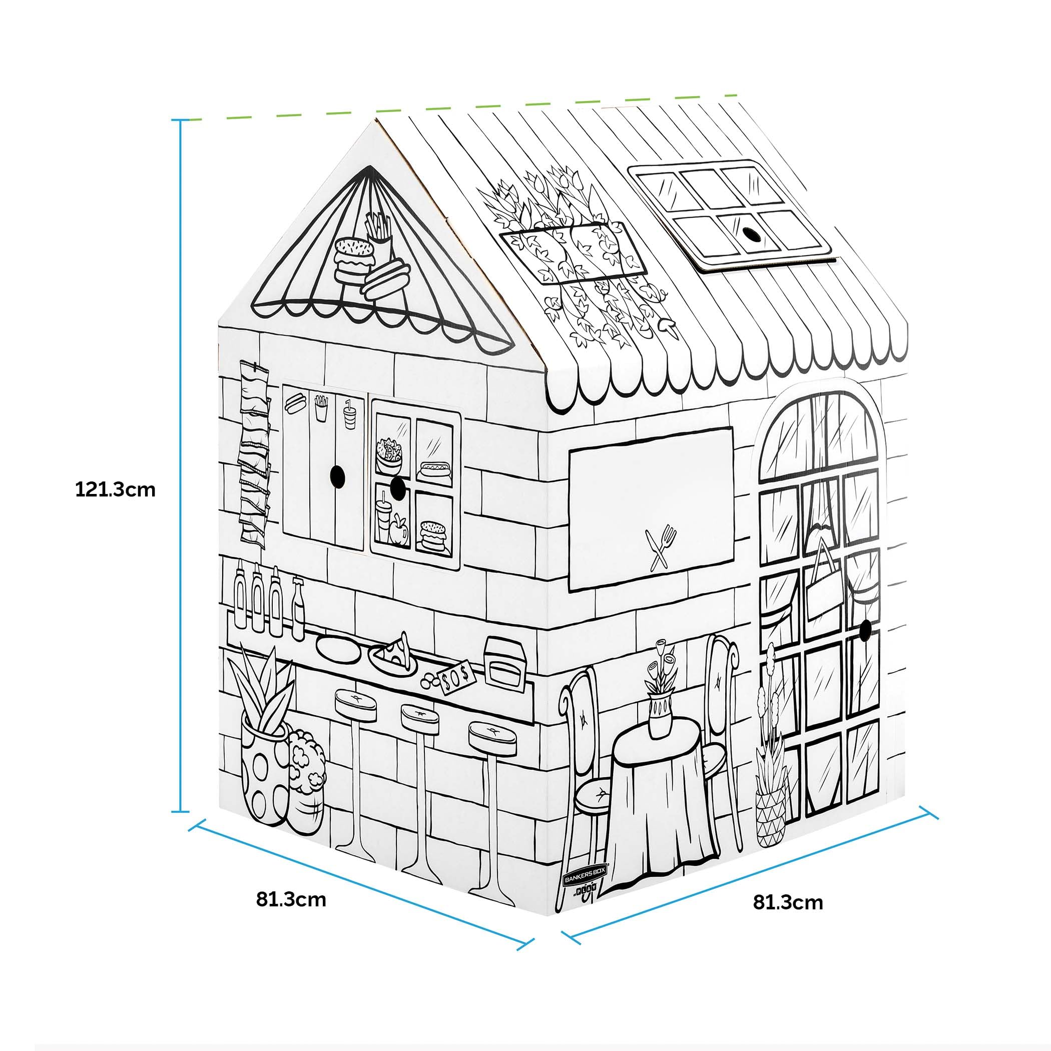 BANKERS BOX Casetta Dolcetti in cartone per bambini – Casa giocattolo - Per giocare al chiuso XL (81.3 x 81.3 x 121.3 cm) - Età 3+
