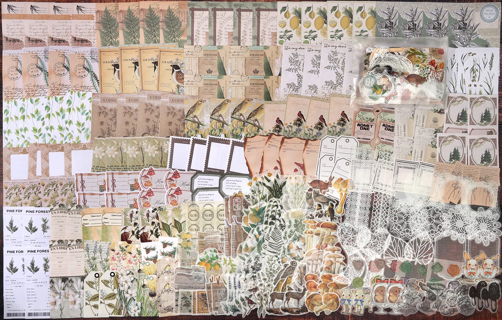 260 Adesivi Vintage Per Scrapbooking – Tema Fiori Selvatici E Foresta, Carta E PET, Per Diari E Decorazioni