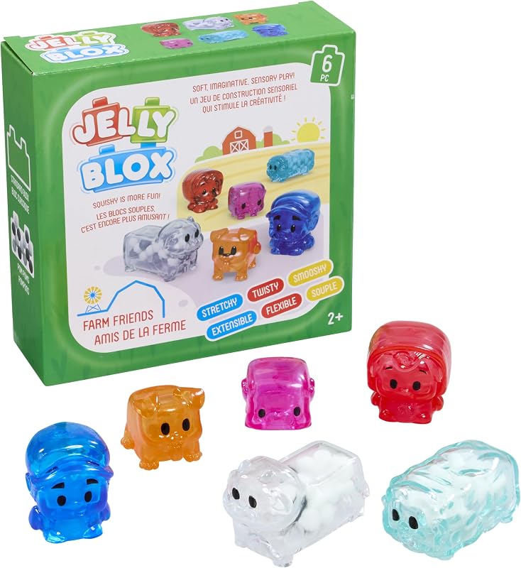 Jelly Blox Farm Friends Set 6 Characters, Toddler Preschool Building Blocks | Kids Can Squeeze, Stretch, Squish | MESH ACCREDITED | Safety Tested & Ouch-Free | Sensory Play Toy for Ages 2+