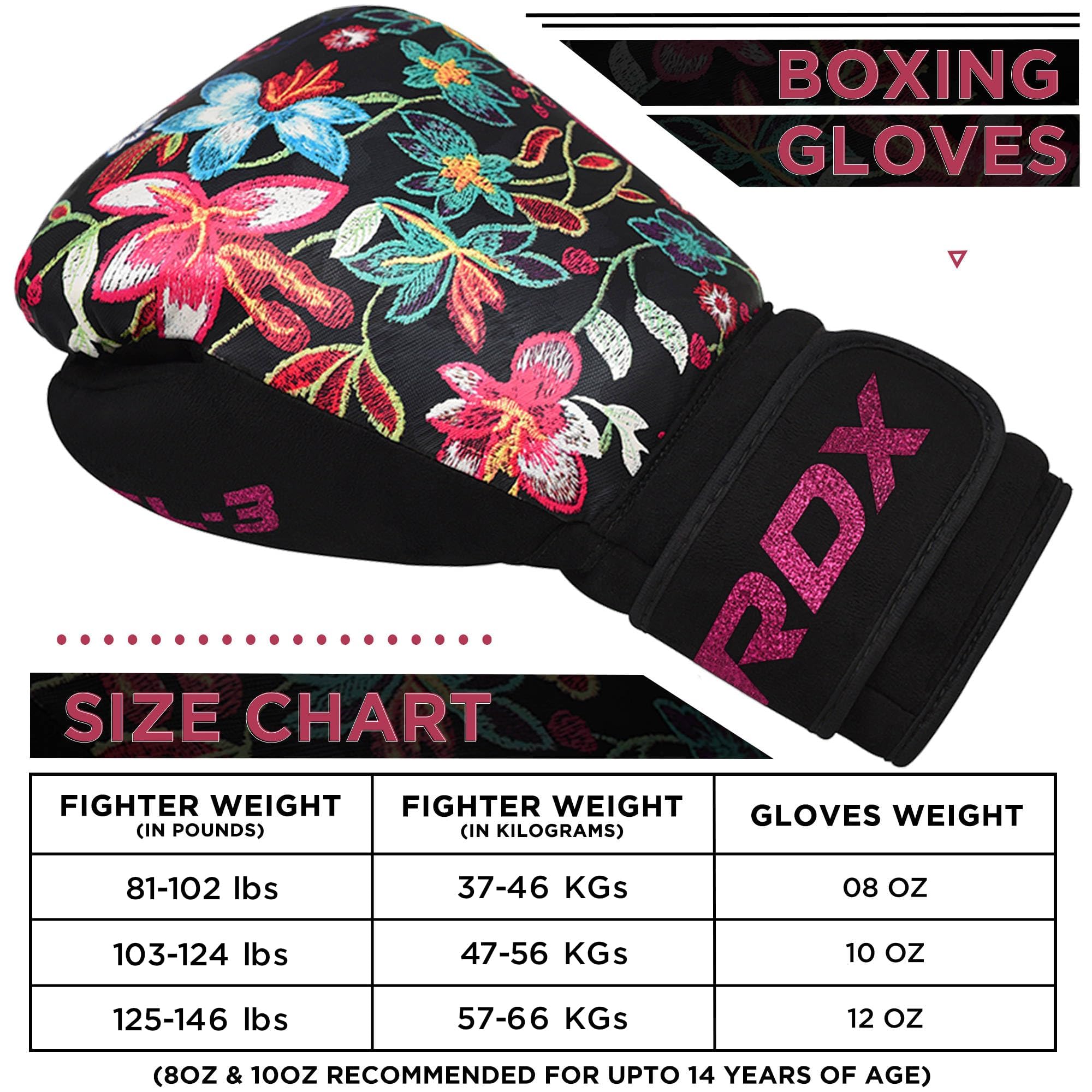 RDX Gants de Boxe Femme pour D’entraînement et Muay Thaï | Gants en Flora Peau Cuir pour Kickboxing, Sparring, Sacs de Frappe, Combat Mitaines, Compétition Boxing Gloves