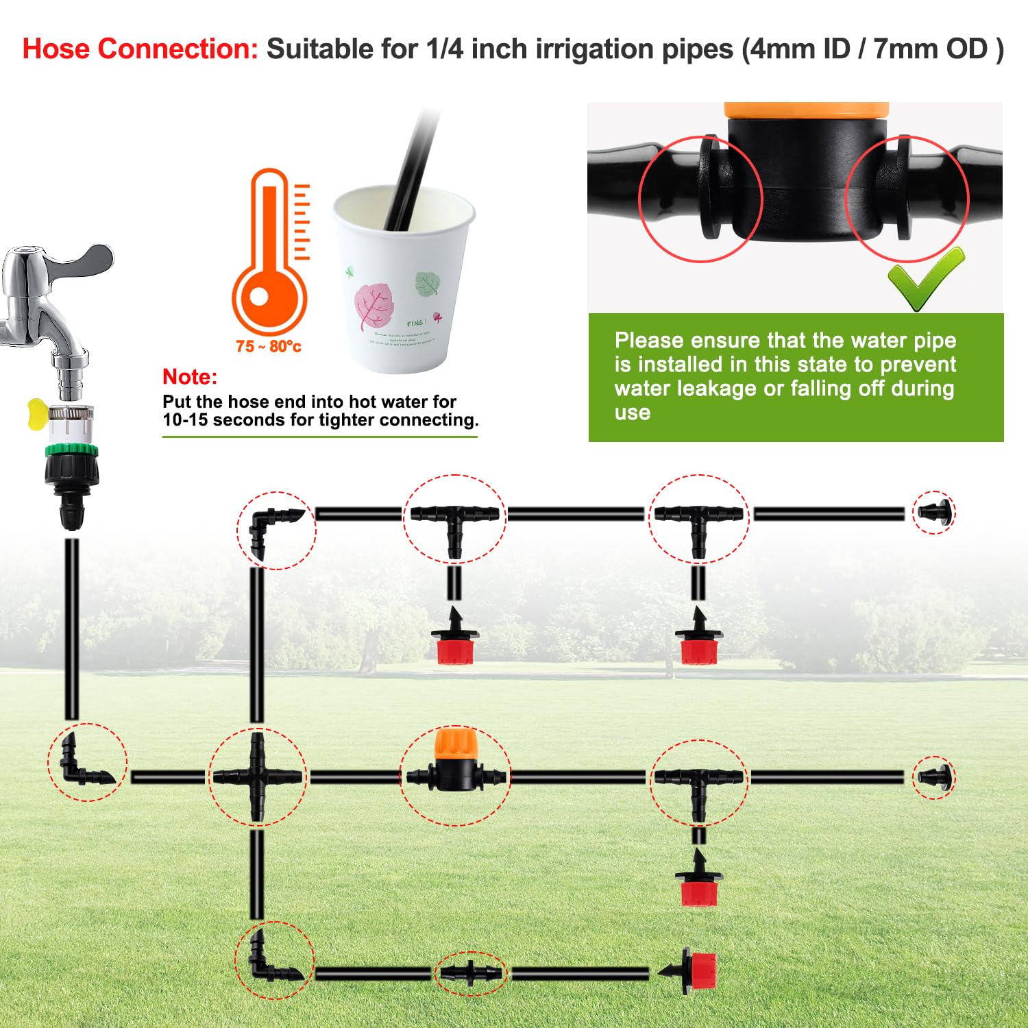VooGenzek 77 PCS 4/6 mm Irrigation System Kit, 15m Irrigation Hose, DIY Auto Drip Irrigation Kit - Image 4