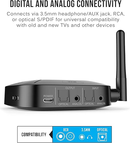 Miniatura 4 de MEE audio Connect Hub Transmisorreceptor Bluetooth con paso de audio para TVEstéreo doméstico con conector de 0.138 inAUXRCAentrada óptica adaptador