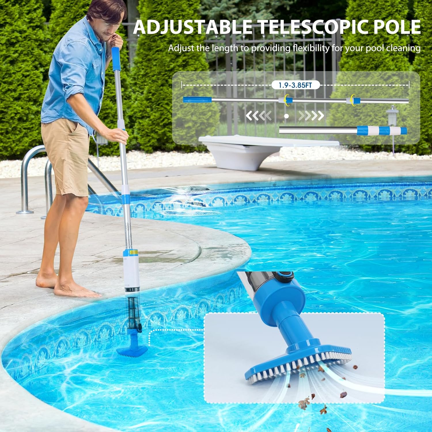 4 in 1 Cordless Rechargeable Small Pool Vacuum spa hot tub 90 Mins Running Time, 12 Gallons/Min Powerful Suction