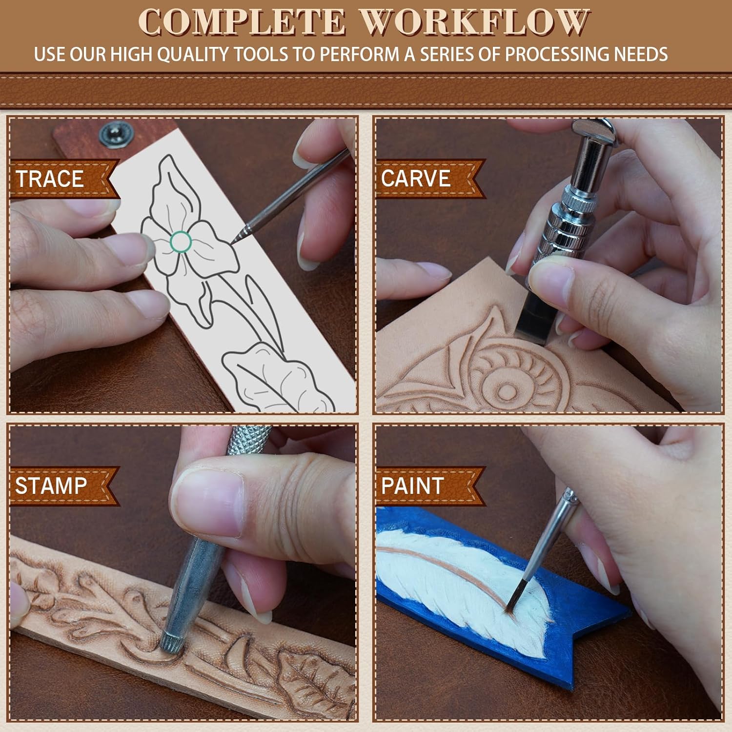 UHAPEER 88PCS Leather Crafting Kit: Leather Working Tools and Supplies for Adult, with Stamping Dyeing Carving Tools, Video Tutorial for Beginners to DIY Earring Wallet Keychain Wristband
