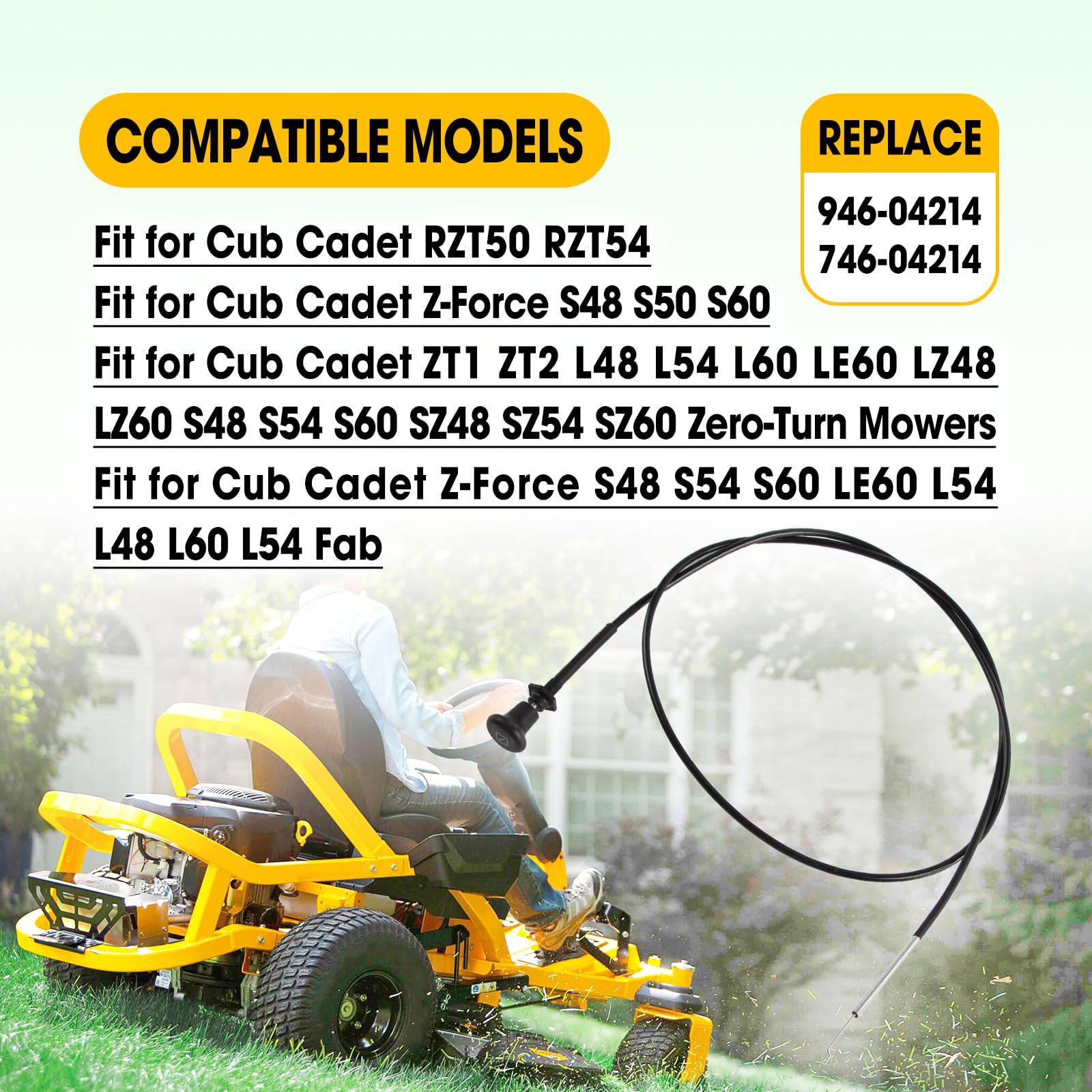 Cable de estrangulador de 61 pulgadas de repuesto 946-04214 746-04214 compatible con Cub Cadet RZT50 RZT54 Z Force ZT1 ZT2 S48 S50 S60 LE60 L60 L54 L48 Fab Cable de cortacésped