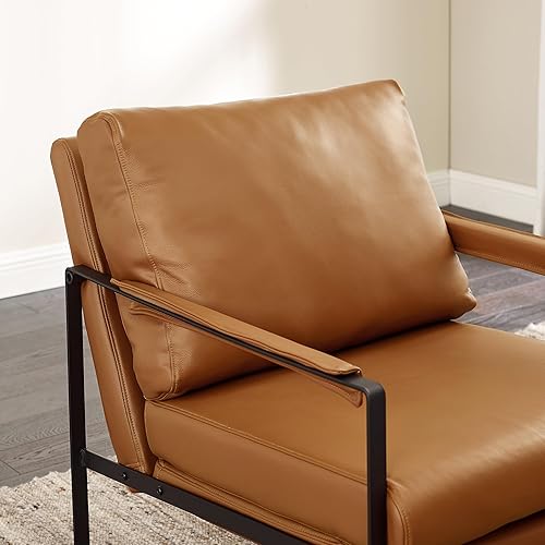 Miniatura 106 de Art Leon Juego de 2 sillas de acento de piel sintética moderna de mediados de siglo, silla de salón con patas de metal negro, color negro