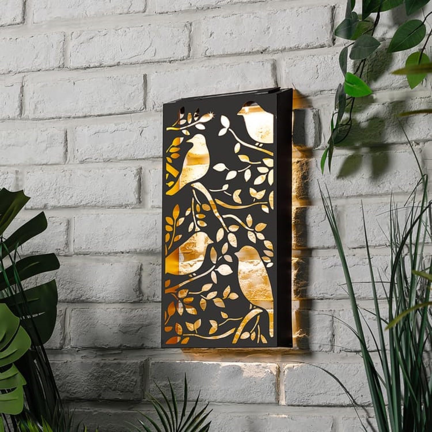 U.saf Decorative Metal Wall Art Solar Light with Automatic LED Warm