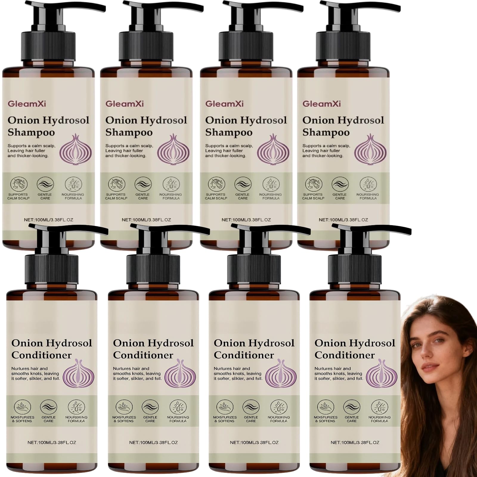 Shampoo e balsamo con idrolato di cipolla, biotina e rosmarino - Cura delicata per capelli morbidi e morbidi, riduce la rottura dei capelli, dona volume e lucentezza (4 pezzi)