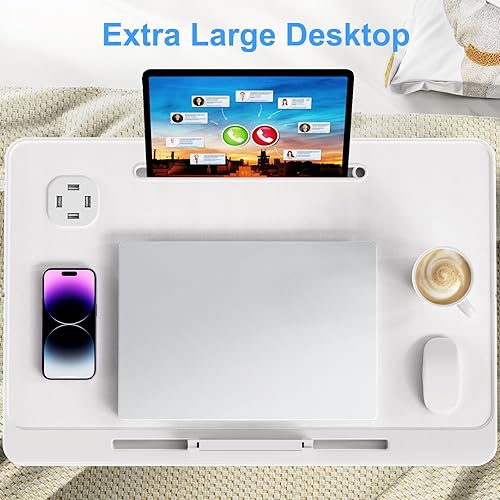 Miniatura 5 de Dgear Escritorio de cama para laptop, escritorio para laptop de altura ajustable para cama, escritorio plegable extra grande para laptop con cajón,