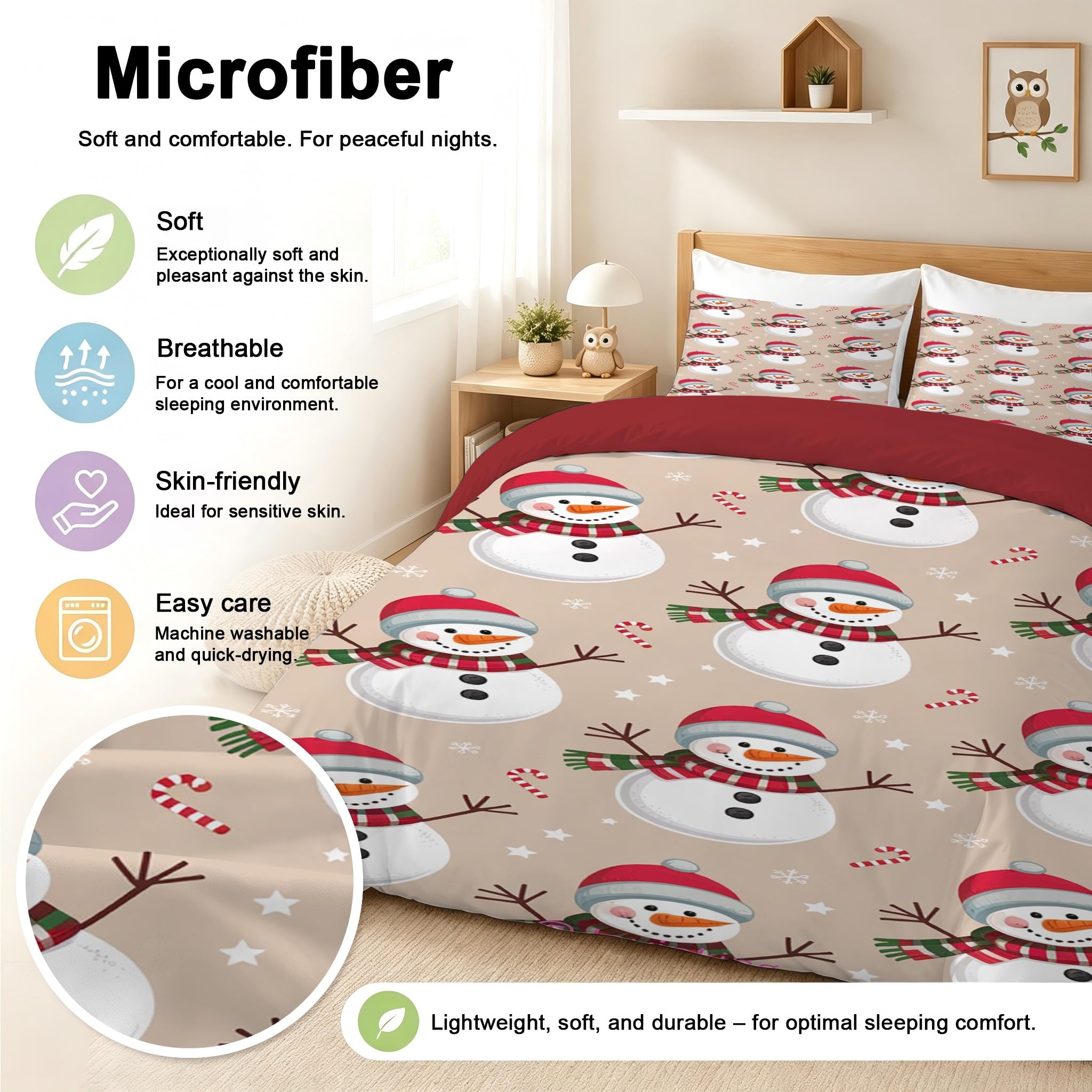 Parure de Lit Bonhomme Enfant Ado, Douce et Respirante Housse de Couette 200x200, Linge de Lit Noël et Fêtes Hivernales Reversible avec Fermeture Éclair, 2 Taies d'oreiller 65x65BC91