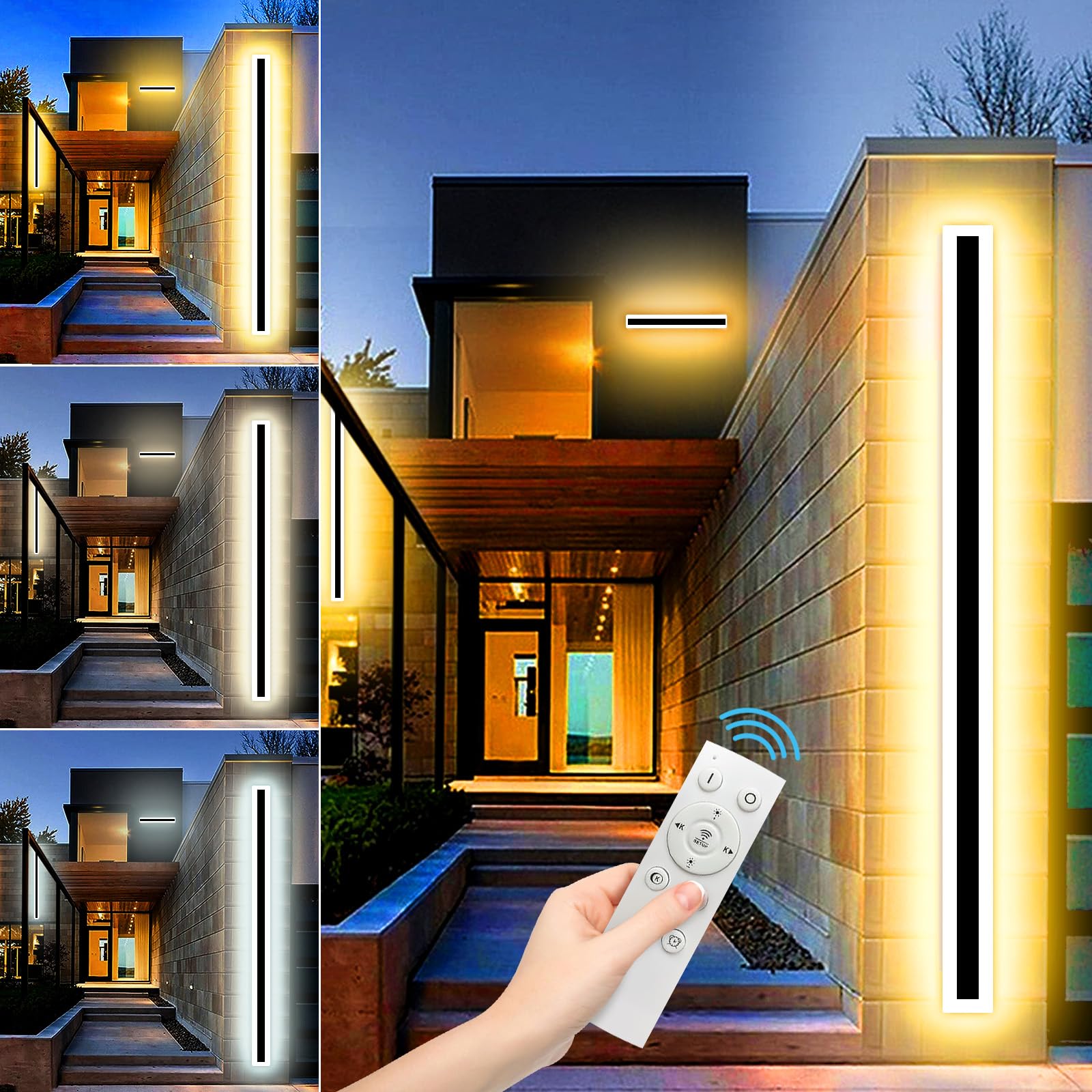 AOOTUYA Dimmable Outdoor Wall Lights, with Memory Function 100cm 3000K/4500K/6000K Selectable 45W IP65 Waterproof LED Garden Fence Lights with Remote Control (Without Battery) Modern Wall Fixtures