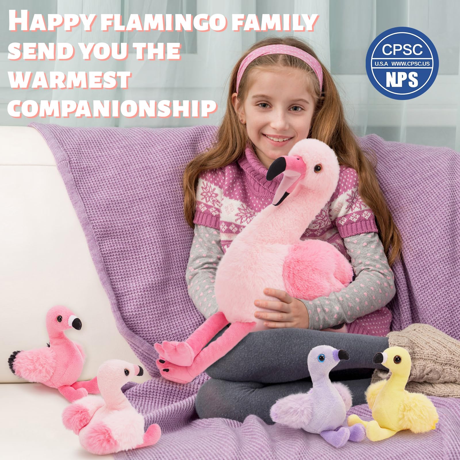 MorisMos 5 stücke Flamingo Kuscheltier XXL Set, 45cm hoch riesen Flamingo Kuscheltier mit Babys im Bauch, weich Plüschtier Stofftier Geburtstag Geschenk für Kinder Baby