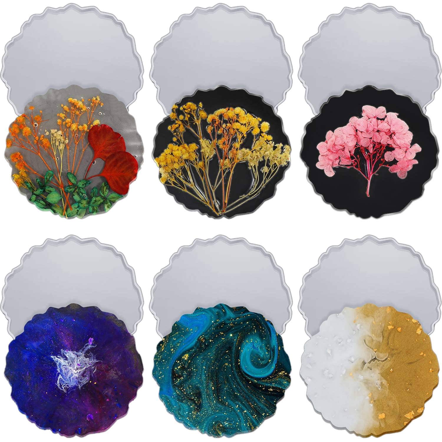 CTRLZS 6 Pieces Resin Coaster Mold Large Silicone Geode Mold Irregular Wave Shape Mold DIY Epoxy Tray Mold Coaster Casting Mold